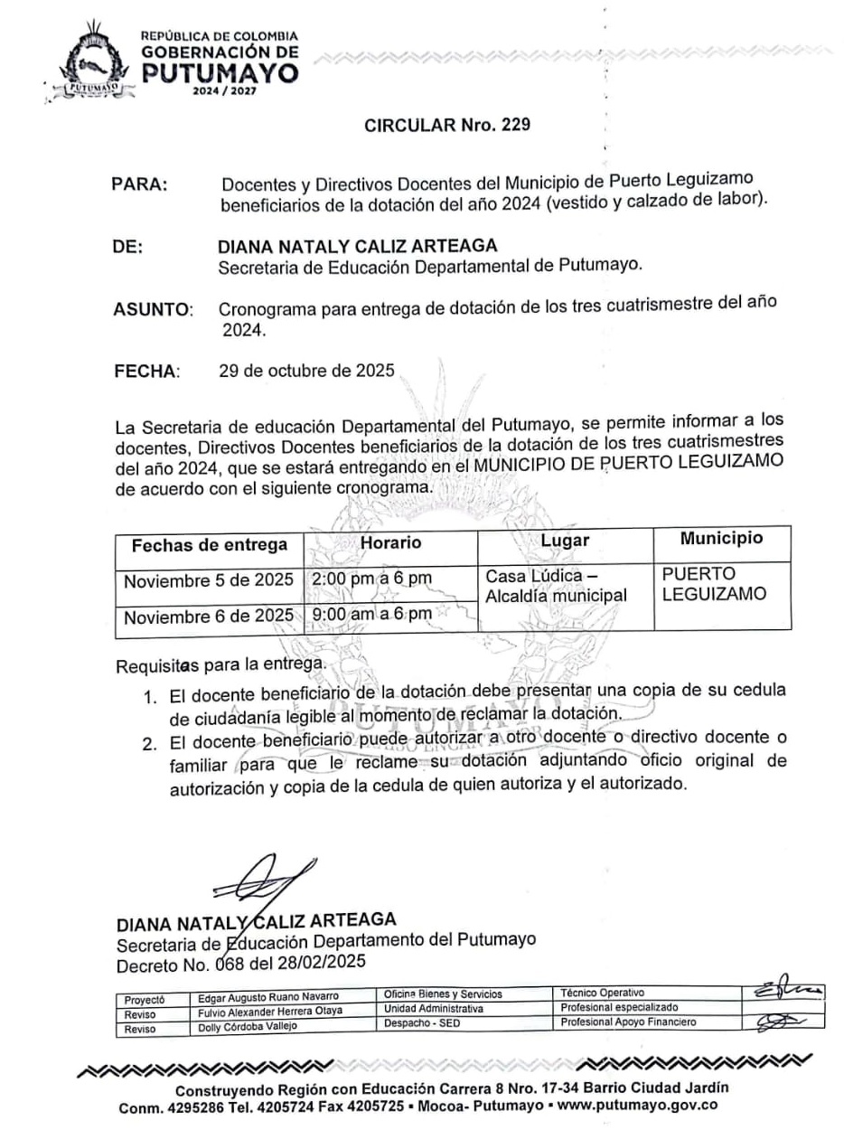Cronograma para la entrega de la dotación correspondiente a los tres cuatrimestres del año 2024.